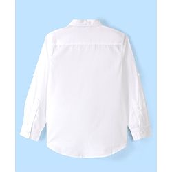 Pine Kids Cotton Roll up Full Sleeves Solid Color Shirt - White