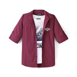 Pine Kids Cotton Woven Full Sleeves Check Shirt with Inner T-Shirt - Maroon