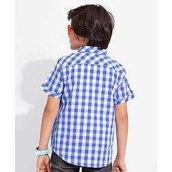 Pine Kids Cotton Half Sleeves Check Shirts With T-Shirt Text Print- Blue & White