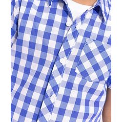 Pine Kids Cotton Half Sleeves Check Shirts With T-Shirt Text Print- Blue & White
