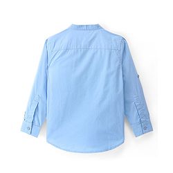 Pine Kids Cotton Roll Up Full Sleeves Mandarin Collar Half Placket Shirt- Sky Blue