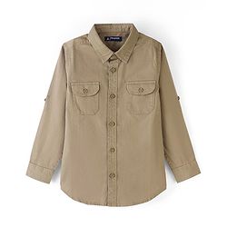 Pine Kids Cotton Woven Full Sleeves Solid Color Shirt with Printed Inner Tee - Beige