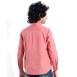 Pine Kids Cotton Woven Full Sleeves Solid Color Shirt with Printed Inner Tee - Red