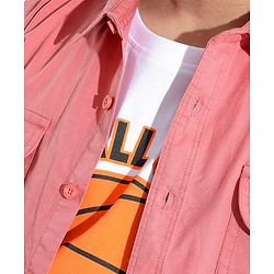 Pine Kids Cotton Woven Full Sleeves Solid Color Shirt with Printed Inner Tee - Red
