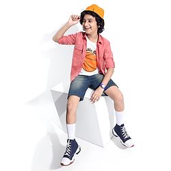 Pine Kids Cotton Woven Full Sleeves Solid Color Shirt with Printed Inner Tee - Red