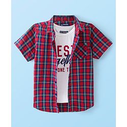 Pine Kids Cotton Woven Half Sleeves Check Shirt with Inner T-Shirt - Red