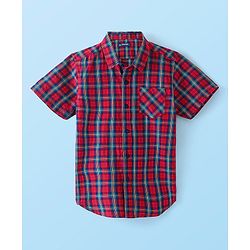 Pine Kids Cotton Woven Half Sleeves Check Shirt with Inner T-Shirt - Red