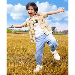 Pine Kids Cotton Woven Half Sleeves Check Shirt with Inner Tee - Multicolour