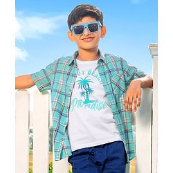Pine Kids Cotton Woven Half Sleeves Check Shirt with Inner Tee - Green