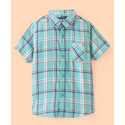 Pine Kids Cotton Woven Half Sleeves Check Shirt with Inner Tee - Green