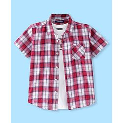 Pine Kids Cotton Woven Half Sleeves Check Shirt with Inner T-Shirt - Red & White
