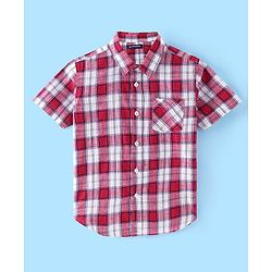 Pine Kids Cotton Woven Half Sleeves Check Shirt with Inner T-Shirt - Red & White