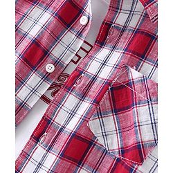 Pine Kids Cotton Woven Half Sleeves Check Shirt with Inner T-Shirt - Red & White