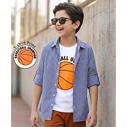 Pine Kids Cotton Woven Full Sleeves Check Shirt with Inner T-Shirt - Blue