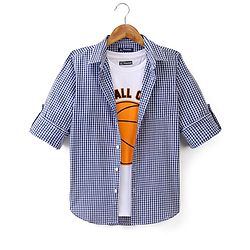 Pine Kids Cotton Woven Full Sleeves Check Shirt with Inner T-Shirt - Blue