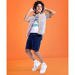 Pine Kids Cotton Woven Half Sleeves Checks Shirt with Inner T-Shirt -Multicolour