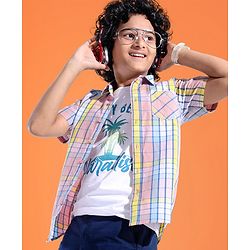 Pine Kids Cotton Woven Half Sleeves Checks Shirt with Inner T-Shirt -Multicolour