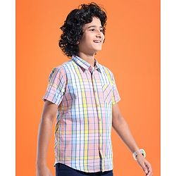 Pine Kids Cotton Woven Half Sleeves Checks Shirt with Inner T-Shirt -Multicolour