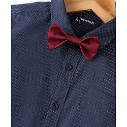 Pine Kids Cotton Woven Full Sleeves Polka Dots Printed Party Shirt with Bow Tie - Blue