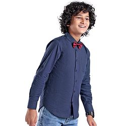 Pine Kids Cotton Woven Full Sleeves Polka Dots Printed Party Shirt with Bow Tie - Blue