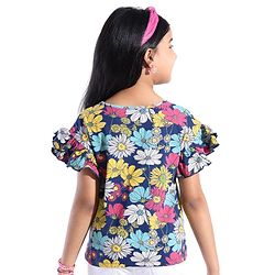 Pine Kids 100% Cotton Ruffle Sleeves Top All Over Printed Floral - Navy Peony