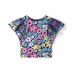 Pine Kids 100% Cotton Flared Sleeves Top All Over Printed Floral - Navy Peony