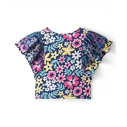 Pine Kids 100% Cotton Flared Sleeves Top All Over Printed Floral - Navy Peony