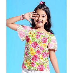 Pine Kids 100% Cotton Flared Sleeves Top All Over Floral Printed - Pink