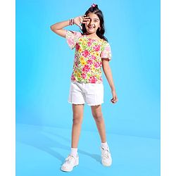 Pine Kids 100% Cotton Flared Sleeves Top All Over Floral Printed - Pink