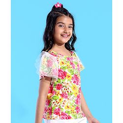 Pine Kids 100% Cotton Flared Sleeves Top All Over Floral Printed - Pink