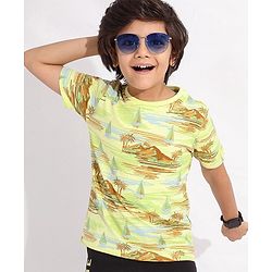 Pine Kids Cotton Knit Half Sleeves Scenery Printed T-Shirt - Tender Yellow