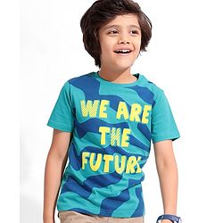 Pine Kids 100% Cotton Knit Half Sleeves T-Shirts Text Print- Blue