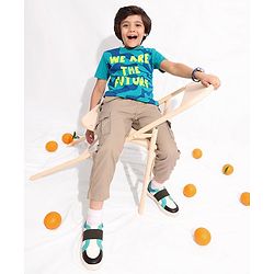 Pine Kids 100% Cotton Knit Half Sleeves T-Shirts Text Print- Blue