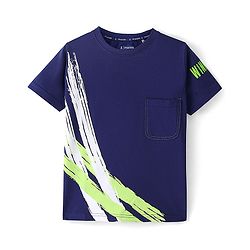 Pine Kids Cotton Knit Half Sleeves T-Shirt with Stripes Design - Blue Depths