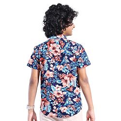 Pine Kids 100% Cotton Woven Half Sleeves Tropical Printed Shirt - Navy Blue