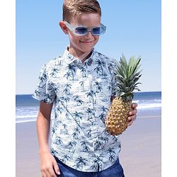 Pine Kids 100% Cotton Woven Half Sleeves Tropical Printed Shirt - White