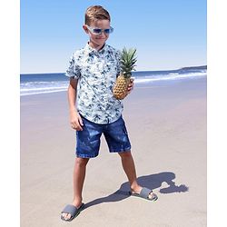 Pine Kids 100% Cotton Woven Half Sleeves Tropical Printed Shirt - White