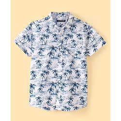 Pine Kids 100% Cotton Woven Half Sleeves Tropical Printed Shirt - White