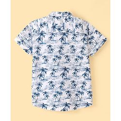 Pine Kids 100% Cotton Woven Half Sleeves Tropical Printed Shirt - White