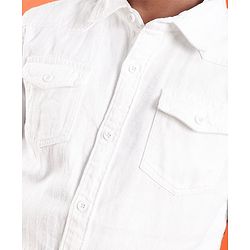 Pine Kids Cotton Woven Half Sleeves Washed Denim Shirt - White