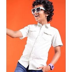 Pine Kids Cotton Woven Half Sleeves Washed Denim Shirt - White