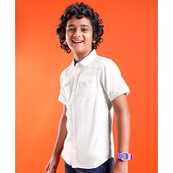Pine Kids Cotton Woven Half Sleeves Washed Denim Shirt - White