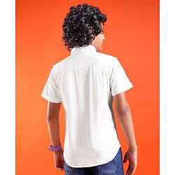 Pine Kids Cotton Woven Half Sleeves Washed Denim Shirt - White