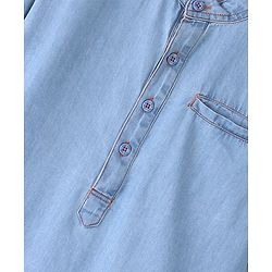 Pine Kids Full Sleeves Denim Solid Colour Mandarin Neck Shirt - Blue