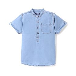 Pine Kids  Woven Half Sleeves Washed  Denim Shirt - Ice Blue