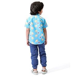 Pine Kids Cotton Half Sleeves Palm Tree Printed Shirt - Blue