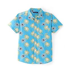 Pine Kids Cotton Half Sleeves Palm Tree Printed Shirt - Blue