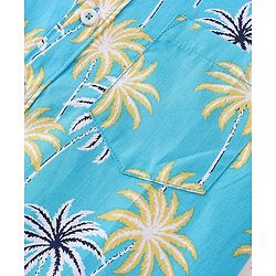 Pine Kids Cotton Half Sleeves Palm Tree Printed Shirt - Blue