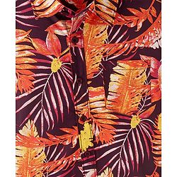 Pine Kids Cotton Woven Half Sleeves Leafy Print Shirt - Multicolour