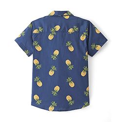Pine Kids Cotton Woven Half Sleeves Pineapple Printed Shirts - Blue